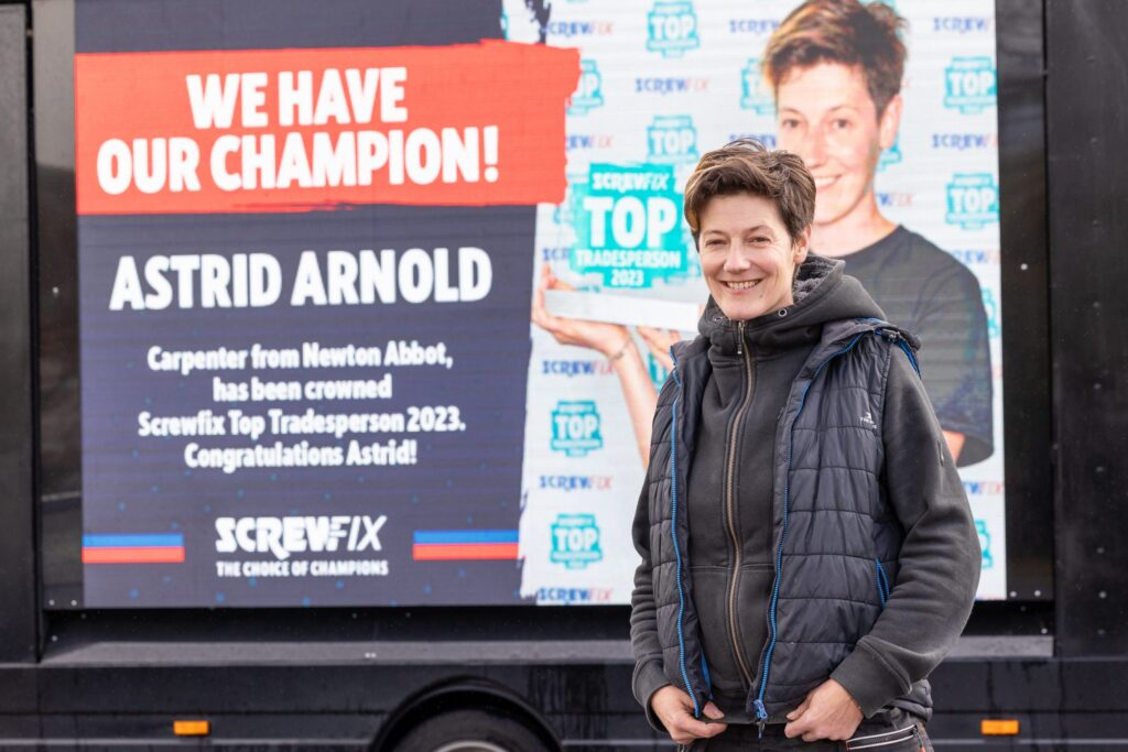 Astrid in front of the ad van